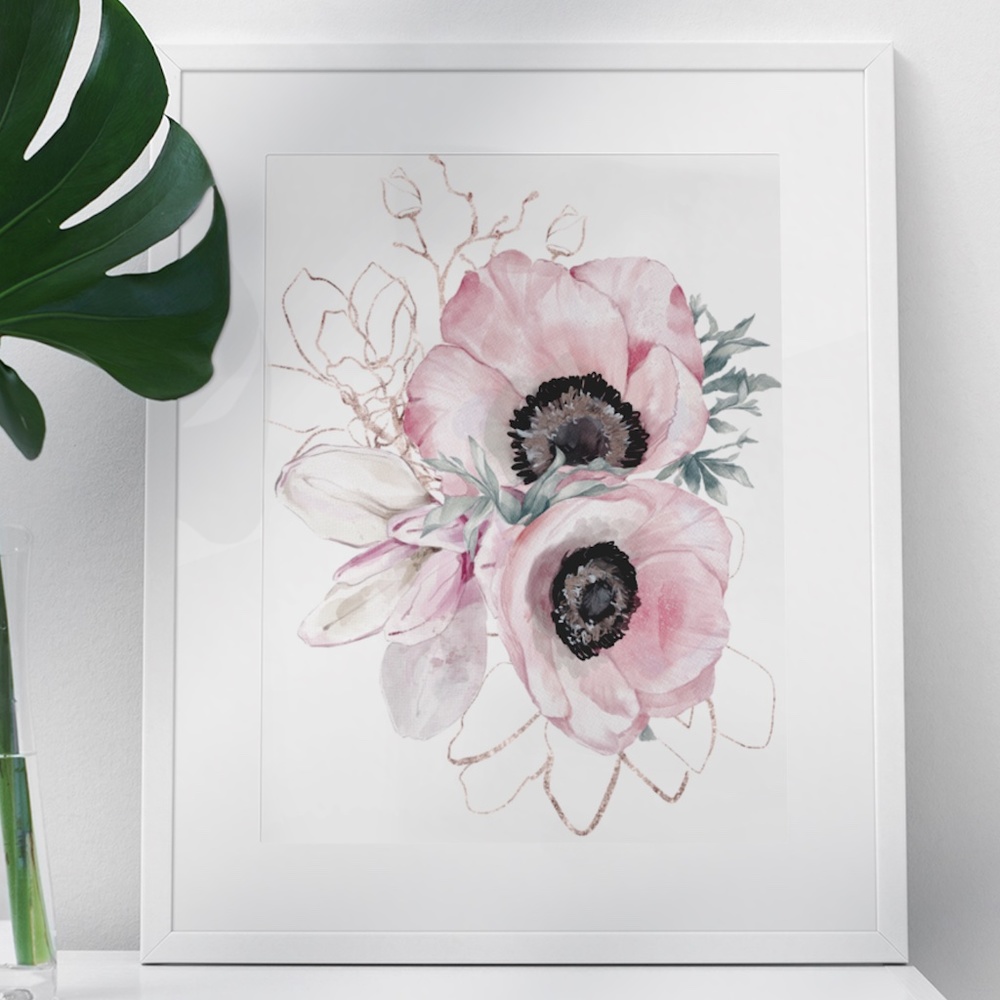 Wall Art Watercolor Pink Flowers Print Unframed - Picture 5 of 10